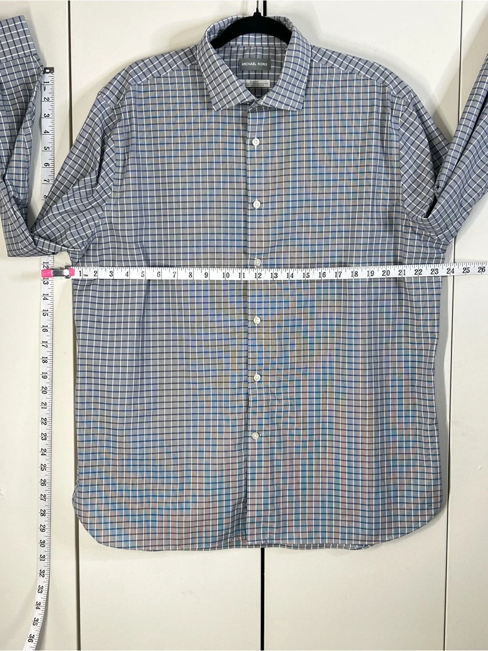 Michael Kors Men’s XL Blue Plaid Business Button up Dress Shirt